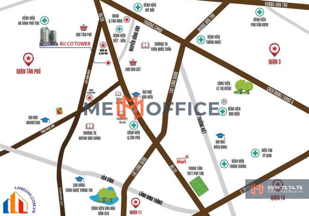 Tổng quan văn phòng cho thuê Âu Cơ Tower - 659 Âu Cơ, Phường Phú Thọ Hòa, TP.HCM (P. Tân Thành, TP) - Hotline 0901.75.74.76